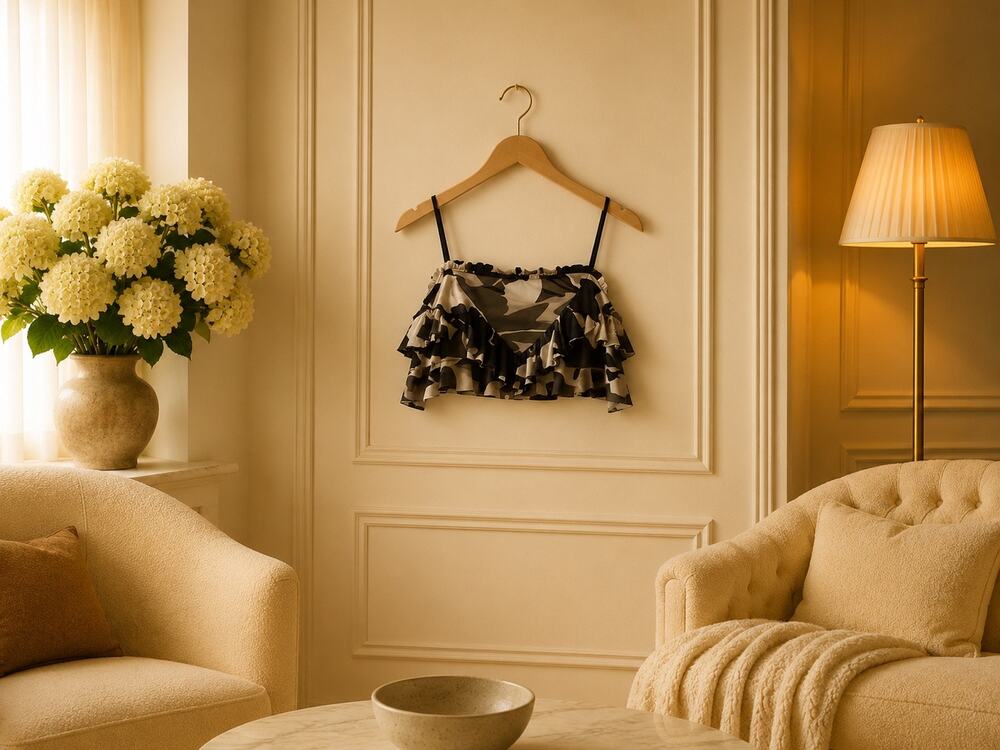 AFRM Kion Floral Mesh Crop Top Med NWT Square Neck Ruffle Shadow Print Going Out
